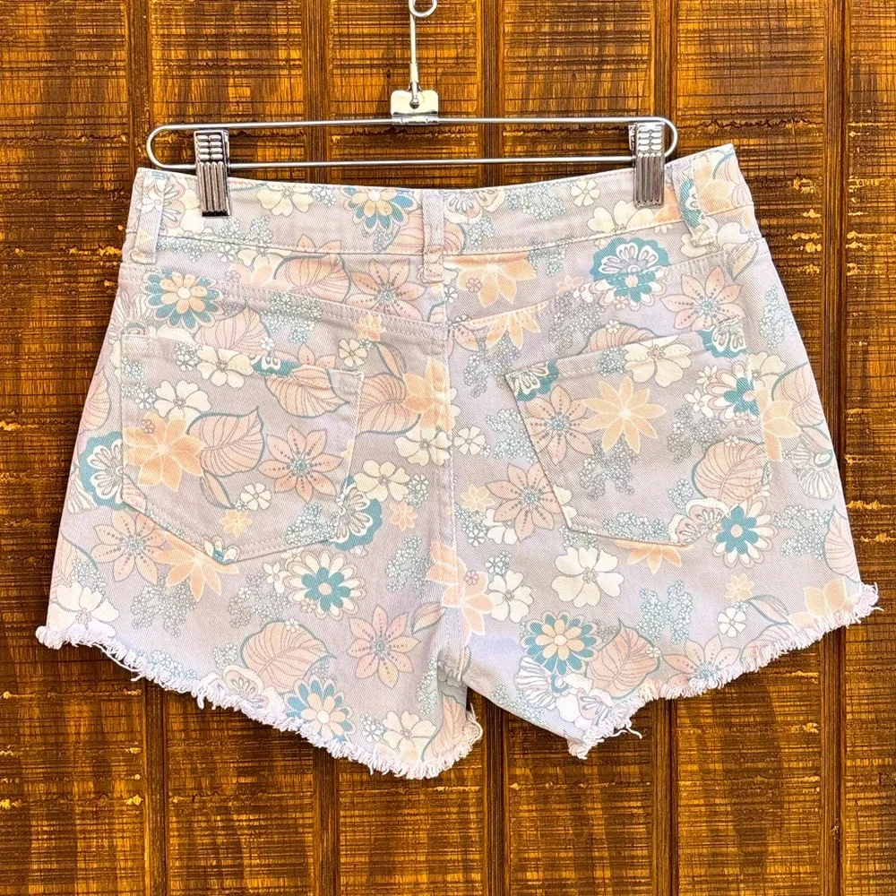Altar’d State Light Blue & Light Pink Floral Cut Off Denim Jean Shorts